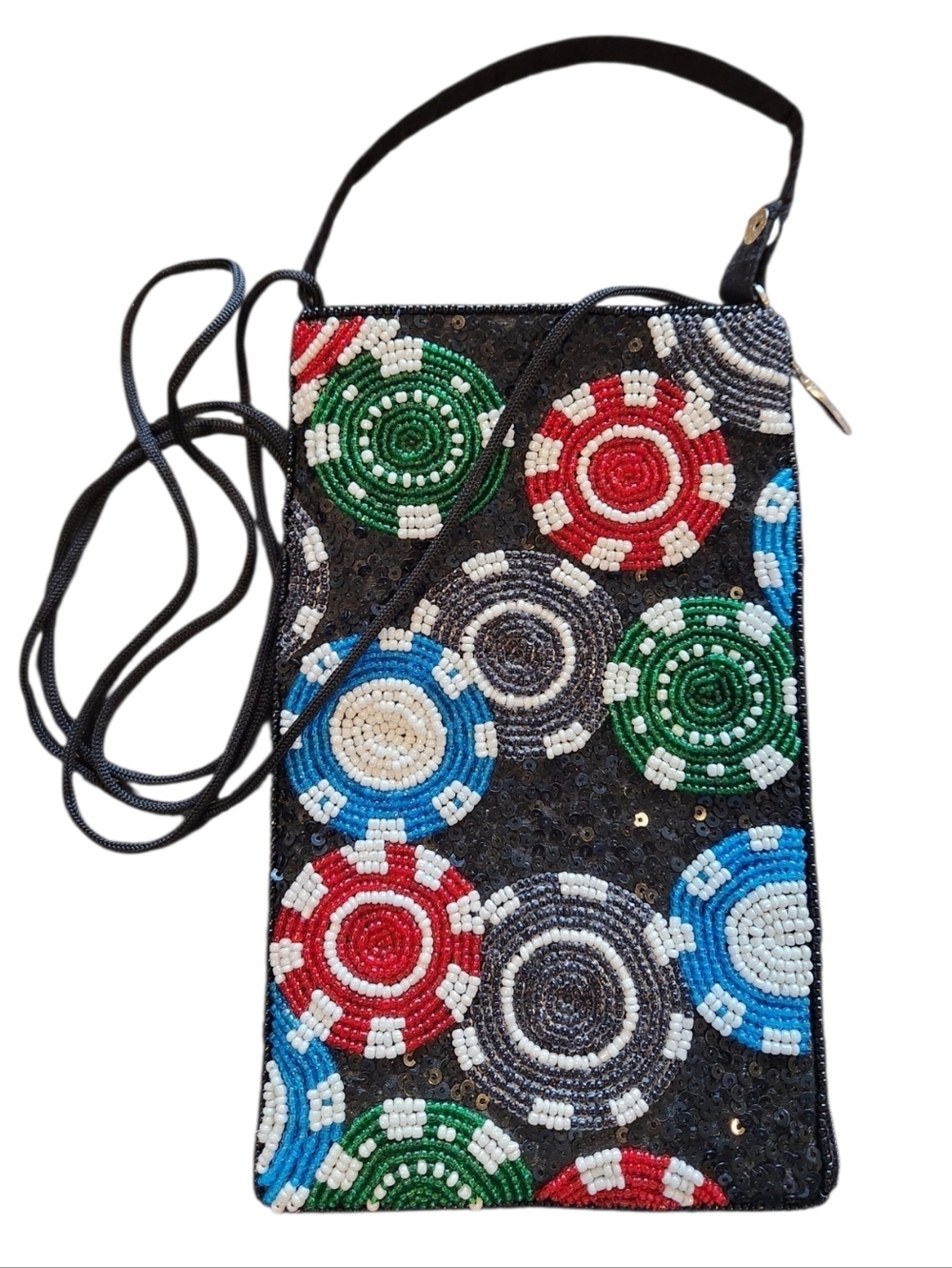 Bamboo Trading Co Sequins/Beaded Crossbody Poker Chip Bag Zip Pouch Cell Pocket